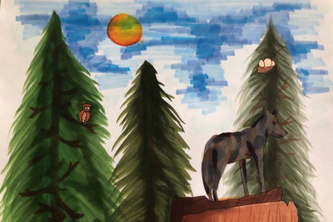 Wolf im Wald - Illustration: Elena Ludwig