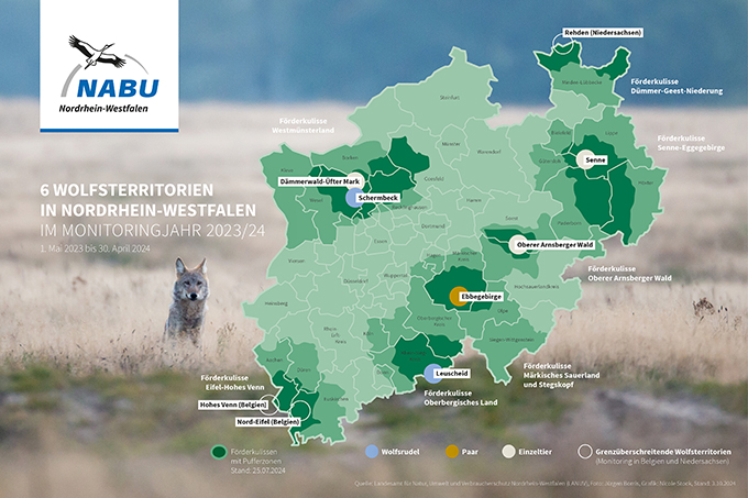 Karte Wolfsnachweise im Monitoringjahr 2023/24 - Grafik: Nicole Stock